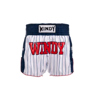 Muay Thai Shorts - Retro 2.0 - Striped White/ Blue/ Red